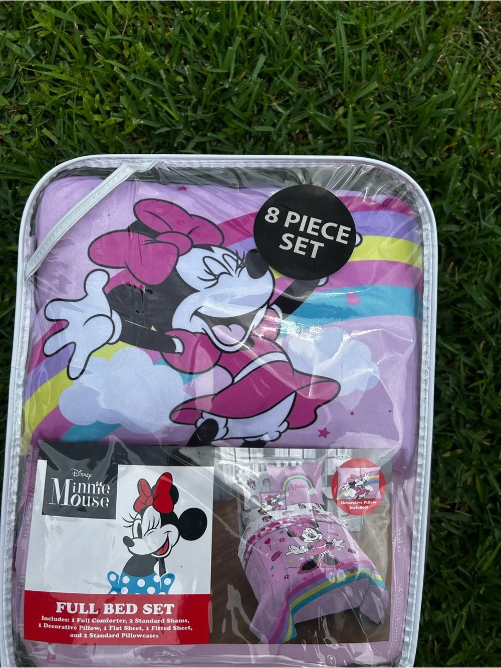 Disney Minnie Mouse Full Bed Set - Pink Purple with Rainbow